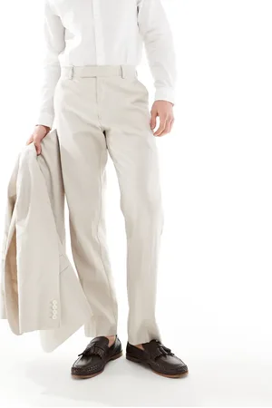 ASOS Pantalones de traje color de corte recto de mezcla de lino de -Beis neutro