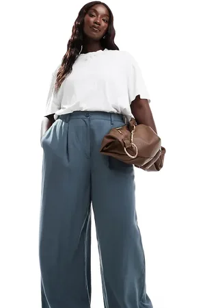 ASOS Pantalones azul de pernera recta holgada de Curve