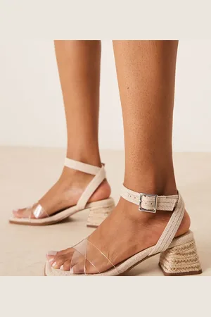 ASOS Sandalias transparentes y beis de tacón medio de bloque Hopefully de Wide Fit