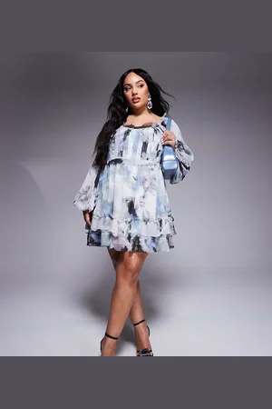 ASOS Vestido corto estilo corsé con mangas estilo blusón, y bordes sin rematar de ASOS DESIGN Curve-Multicolor