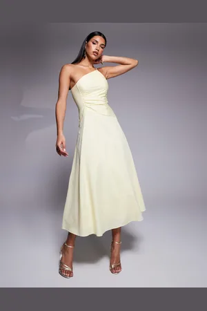 Forever New Vestido semilargo amarillo asimétrico de