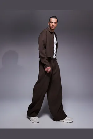 ASOS Pantalones marrones plisados muy holgados con cintura elástica de (parte de un conjunto)