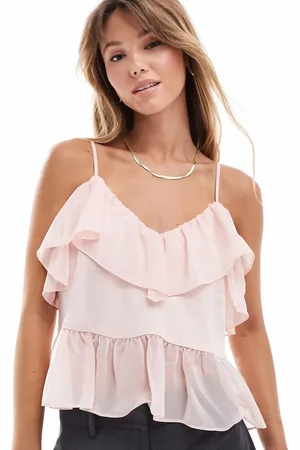 ASOS Top de tirantes con volantes de mezcla de chifón y satén de