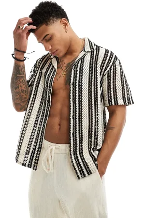 Only & Sons Camisa beis a rayas negras de croché de -Multicolor