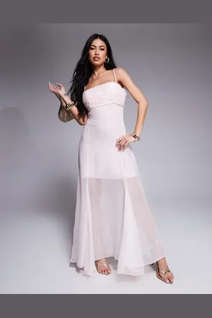 Forever New Vestido largo rosa empolvado de tejido transparente de