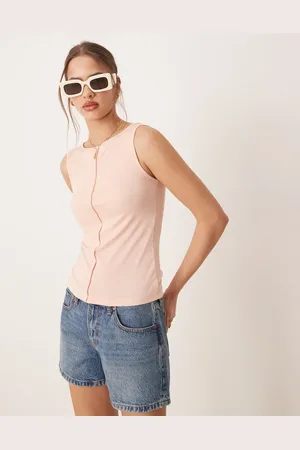 AWARE Top claro con costura delantera de punto liso de