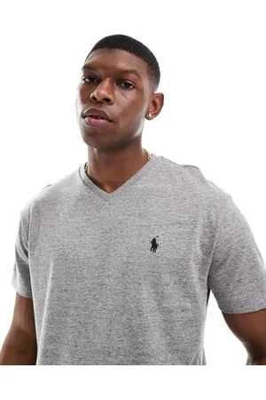 Ralph Lauren Camiseta gris jaspeado con cuello de pico y logo Icon de