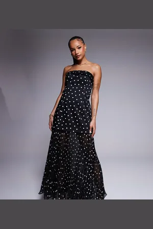 Forever New Vestido semilargo plisado con estampado de lunares de tejido transparente de