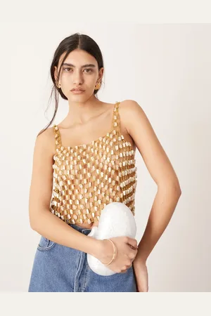 ASOS Top corto sin mangas con diseño de cadenas y perlas de