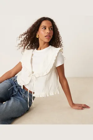 ASOS Chaleco marfil con volante en las solapas de tejido efecto lino de