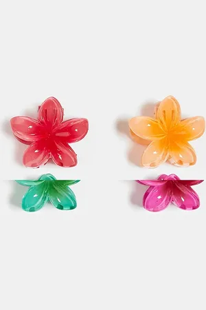 DesignB London Pack de 4 pinzas para el cabello pequeñas de colores en forma de flor hawaiana de