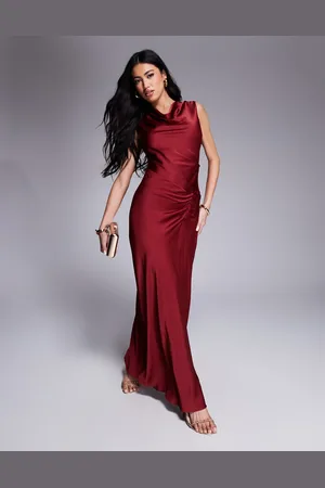 Forever New Vestido lencero rojo drapeado de satén de