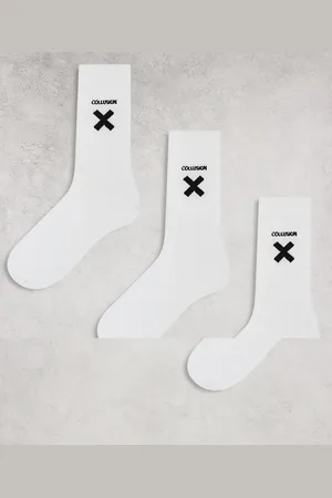COLLUSION Pack de 3 pares de calcetines blancos con logo "X" de Unisex