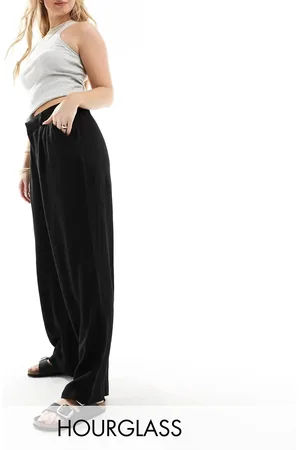 ASOS Pantalones negros de pernera recta holgada de mezcla de lino de Hourglass