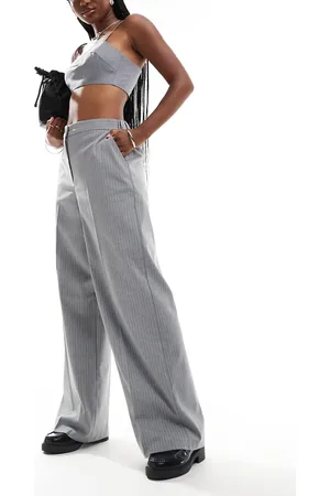 ASOS Pantalones de sastre grises a rayas de pernera recta holgada de -Multicolor
