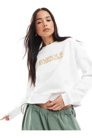 Barbour Sudadera blanca cuello redondo Dakota de