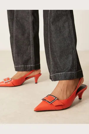 ASOS Zapatos naranjas de tacón bajo con detalle de hebilla Stellar de