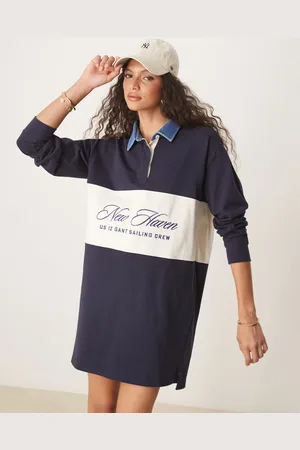 GANT Vestido azul marino con logo universitario y diseño color block de