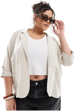VERO MODA Americana color piedra de tejido efecto lino de -Neutro