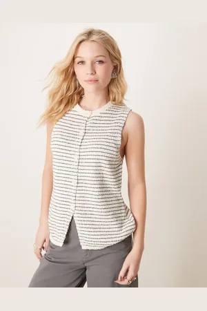 ASOS Chaleco largo a rayas con cuello redondo de punto de bouclé de -Multicolor
