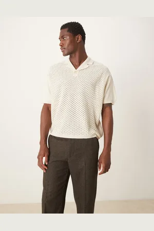 ASOS Polo color de corte cuadrado extragrande con textura tridimensional de punto de -Beis neutro