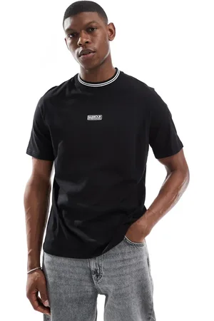 Barbour Camiseta negra con logo y ribetes de