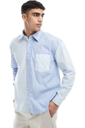 Only & Sons Camisa azul a rayas de manga larga y corte holgado de