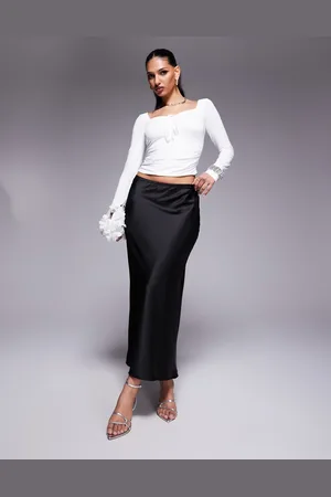River Island Falda larga negra de satén de