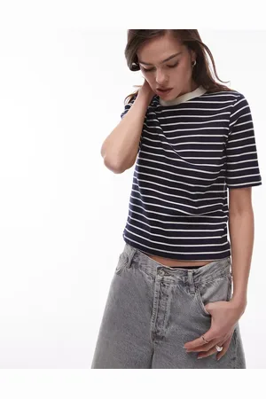 MANGO Camiseta a rayas con cuello en contraste de
