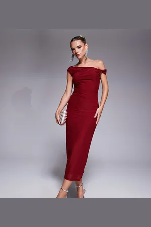 Forever New Vestido midi rojo asimétrico de