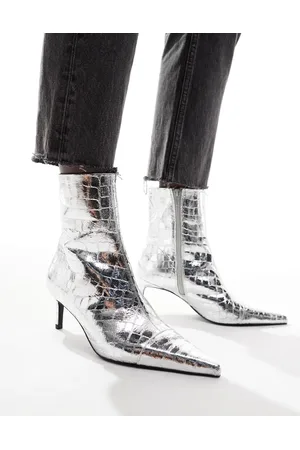 ASOS Botines plateados de tacón bajo Rosalie de