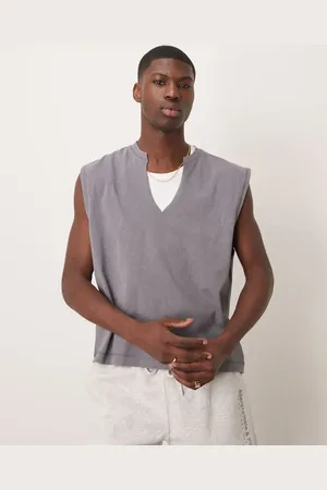 ASOS Camiseta gris extragrande sin mangas con acabado lavado de tejido grueso de 220 g/m2 de