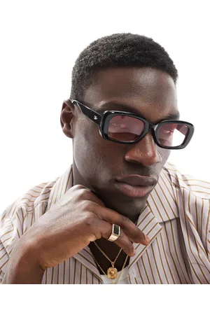 Only & Sons Gafas de sol negras con montura gruesa redondeada y lentes rosas de
