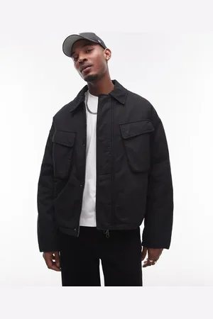 Topman Chaqueta Harrington negra con dos bolsillos en el pecho de