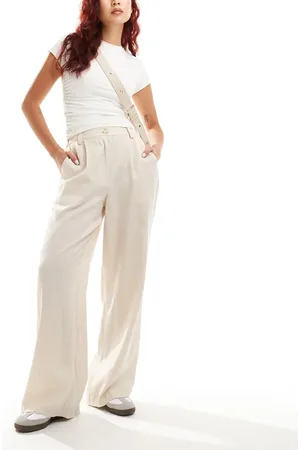 ASOS Pantalones color lavado de pernera recta holgada de -Blanco