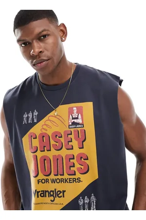 Wrangler Camiseta negro lavado sin mangas holgada con logo estampado de póster estilo worker de tejido grueso Casey Jones de