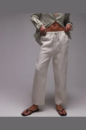 MANGO Pantalones claro con lazada en la cintura de lino de -Neutro