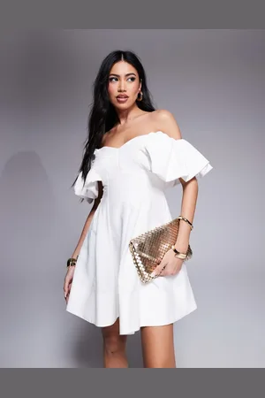 Forever New Vestido corto blanco estructurado con escote Bardot de