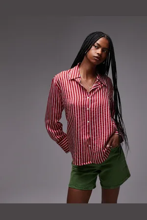 MANGO Camisa roja a rayas extragrande de