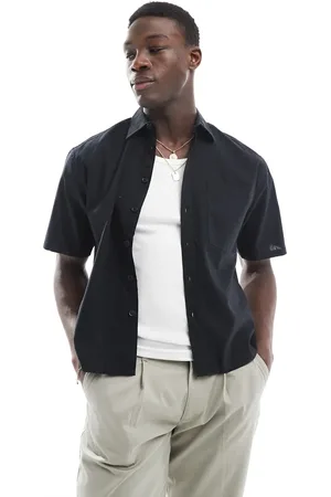 Only & Sons Camisa negra de corte cuadrado de mezcla de lino de