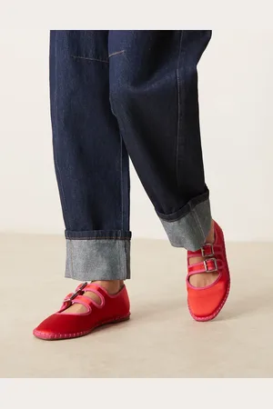 ASOS Bailarinas rojas estilo merceditas con dos correas de mezcla de satén Lumina de -Rojo