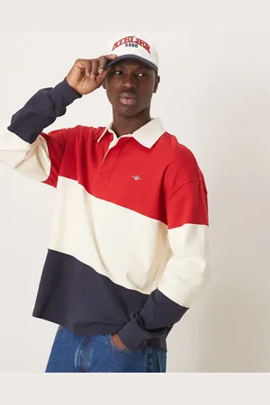 GANT Polo rojo, blanco y azul marino de corte holgado con diseño color block de estilo rugby y logo de escudo de tejido grueso de -Multicolor