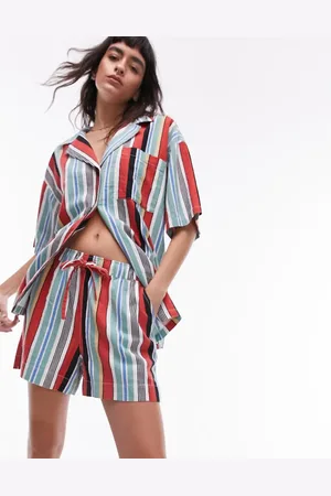 Topshop Pantalones cortos multicolores a rayas de lino de (parte de un conjunto)