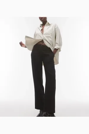 Topshop Pantalones negros de talle bajo con botones de lino de
