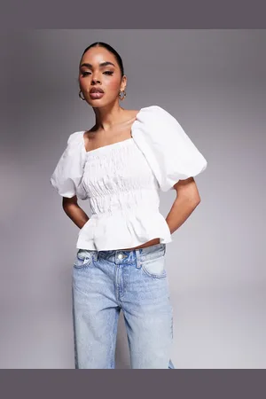 River Island Top fruncido de manga corta de tejido texturizado de