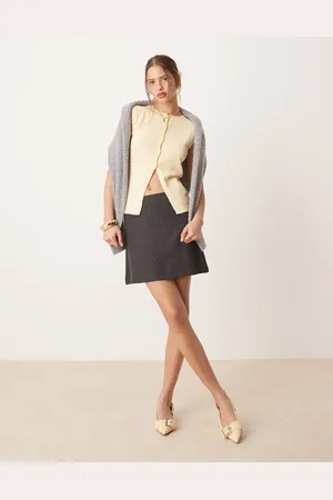 AWARE Minifalda de sastre gris oscuro jaspeado de