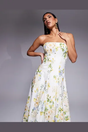 Forever New Vestido semilargo con estampado floral amarillo y verde y diseño estructurado de