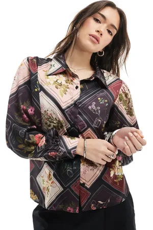 Miss Selfridge Camisa de manga larga con estampado de postales de