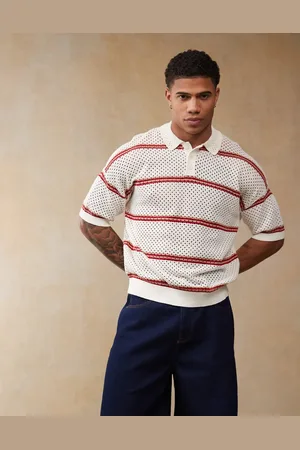 ASOS Polo color de corte cuadrado holgado con patrón a rayas de punto de croché de -Neutro