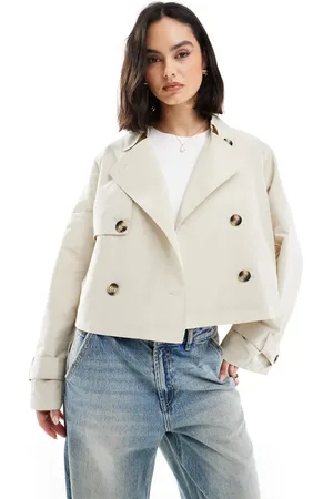 VERO MODA Gabardina corta color piedra ligera de -Neutro
